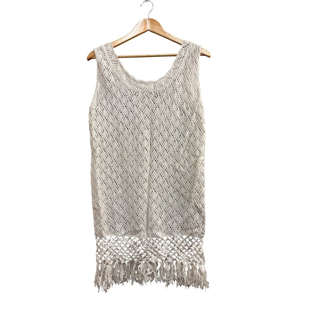 Crochet Fringe Sleeveless Top M Pink Lily 100% Acrylic Made In China